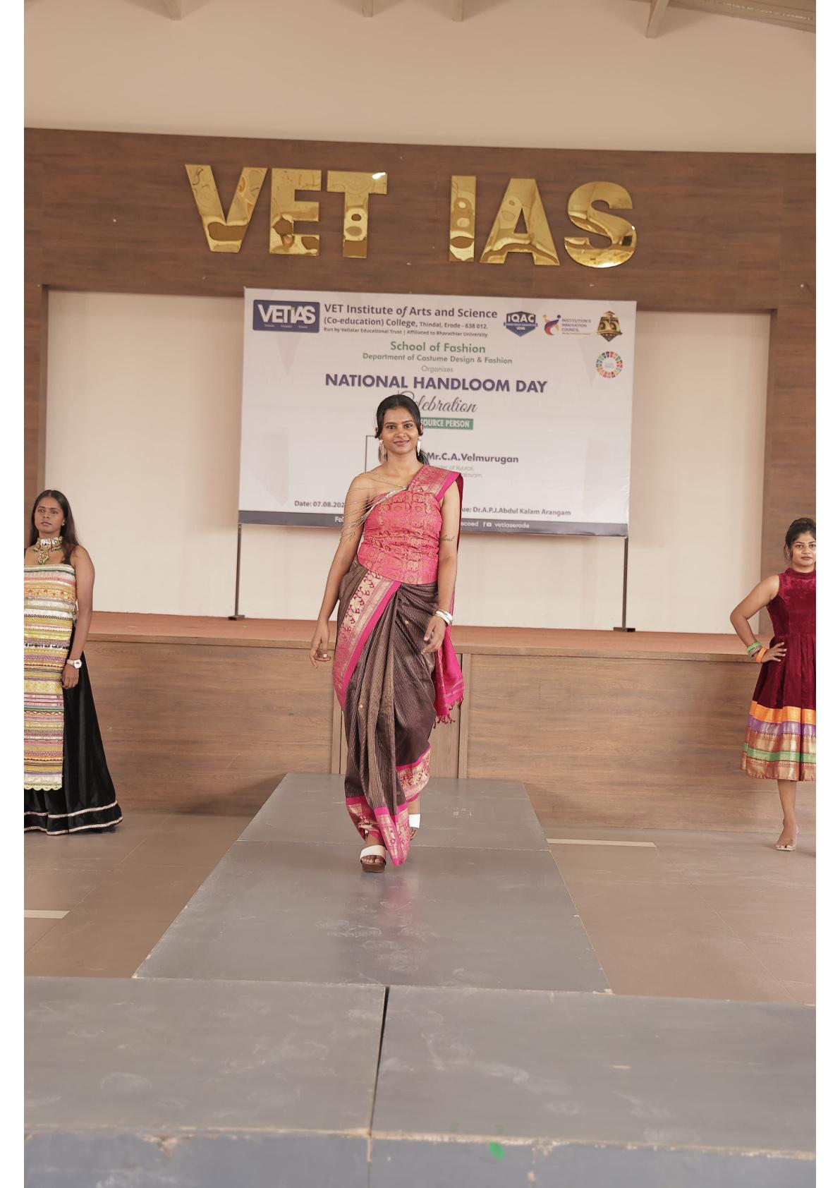Pink handloom blouse with brown silk saree drape