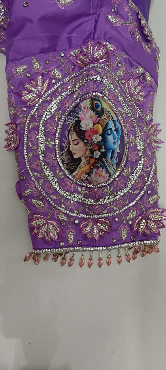Purple bridal blouse with ornate maggam work and crystal embellishments