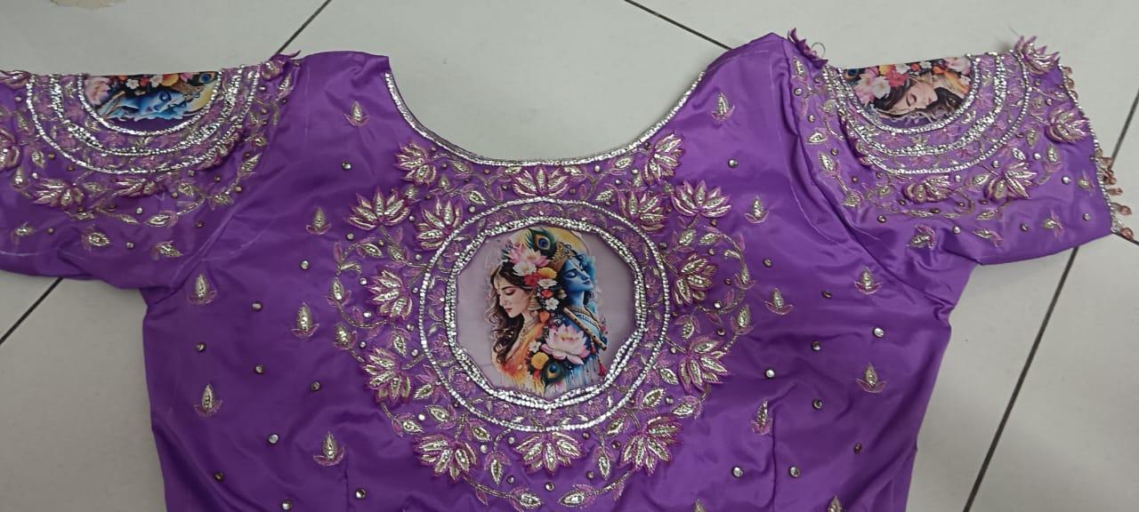 Purple bridal blouse with gold zari and maggam work embroidery