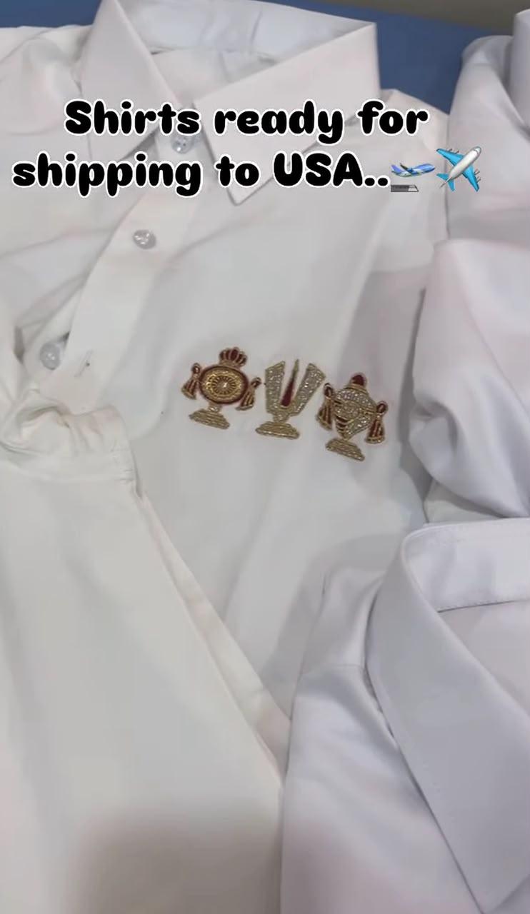 White formal shirt with gold metallic embellished design details