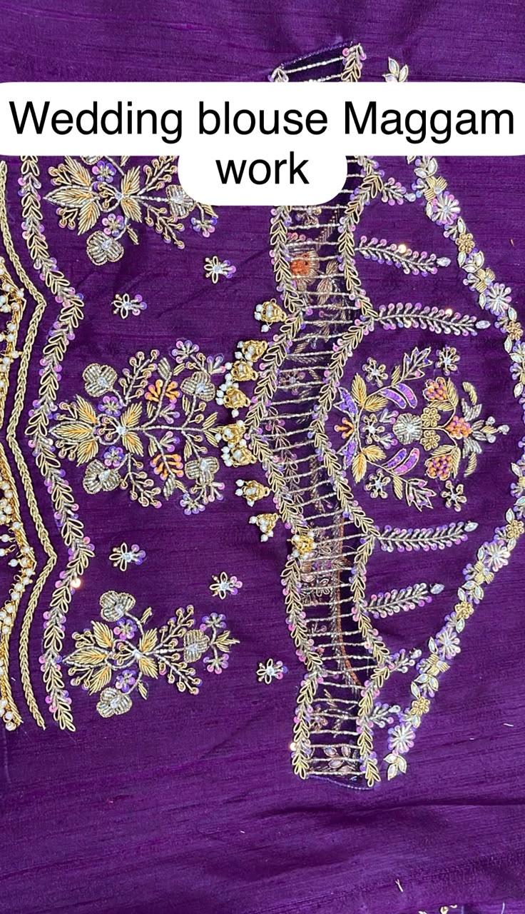 Purple wedding blouse with intricate gold and silver maggam work