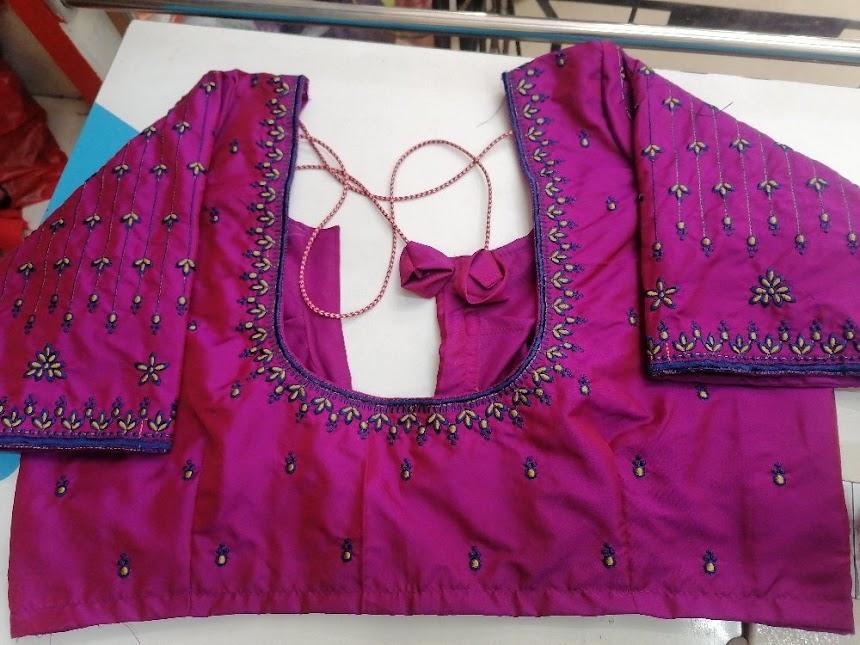 Magenta bridal blouse with zari and stone embroidery work