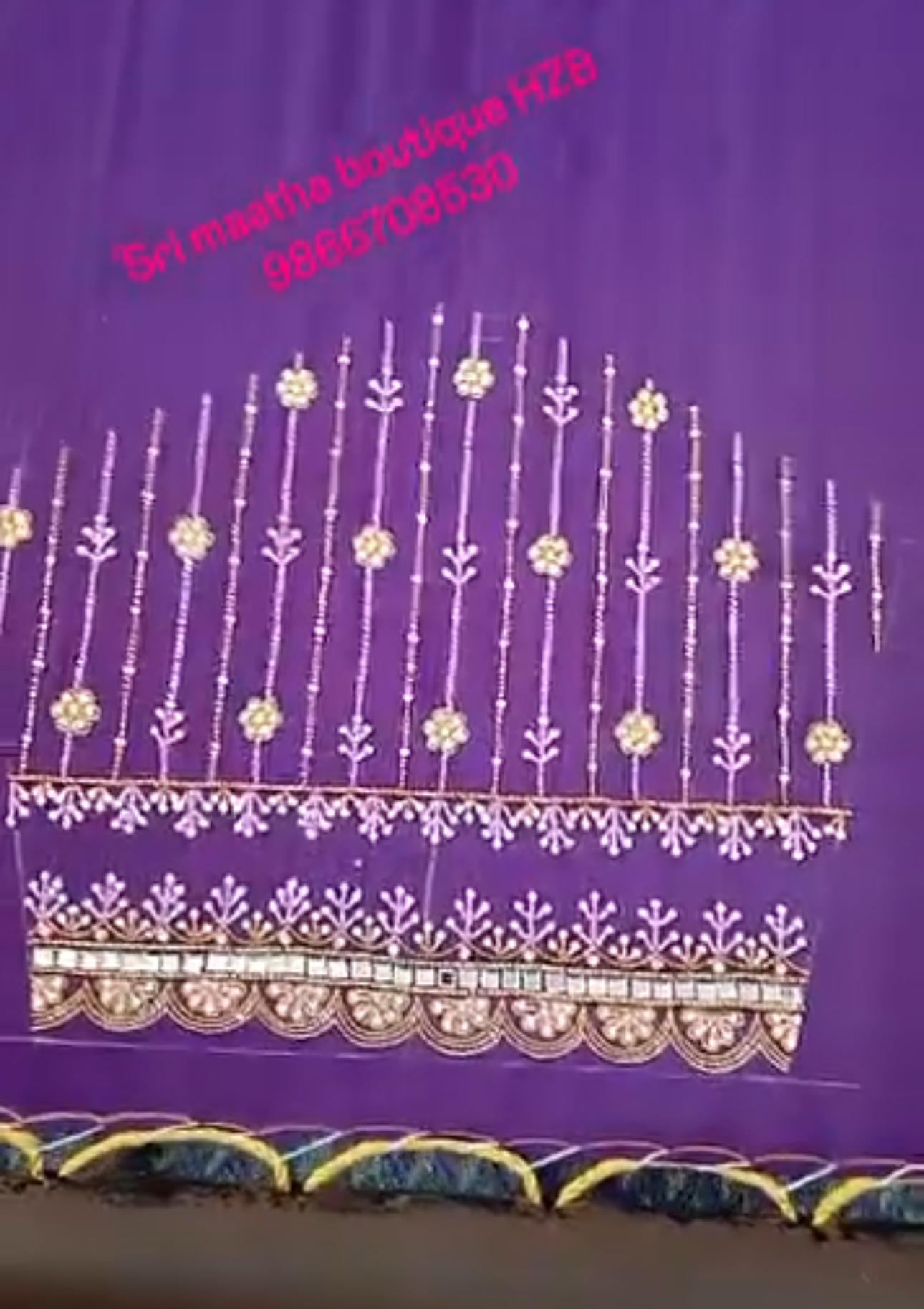 Purple blouse with gold zari embroidery and decorative border details