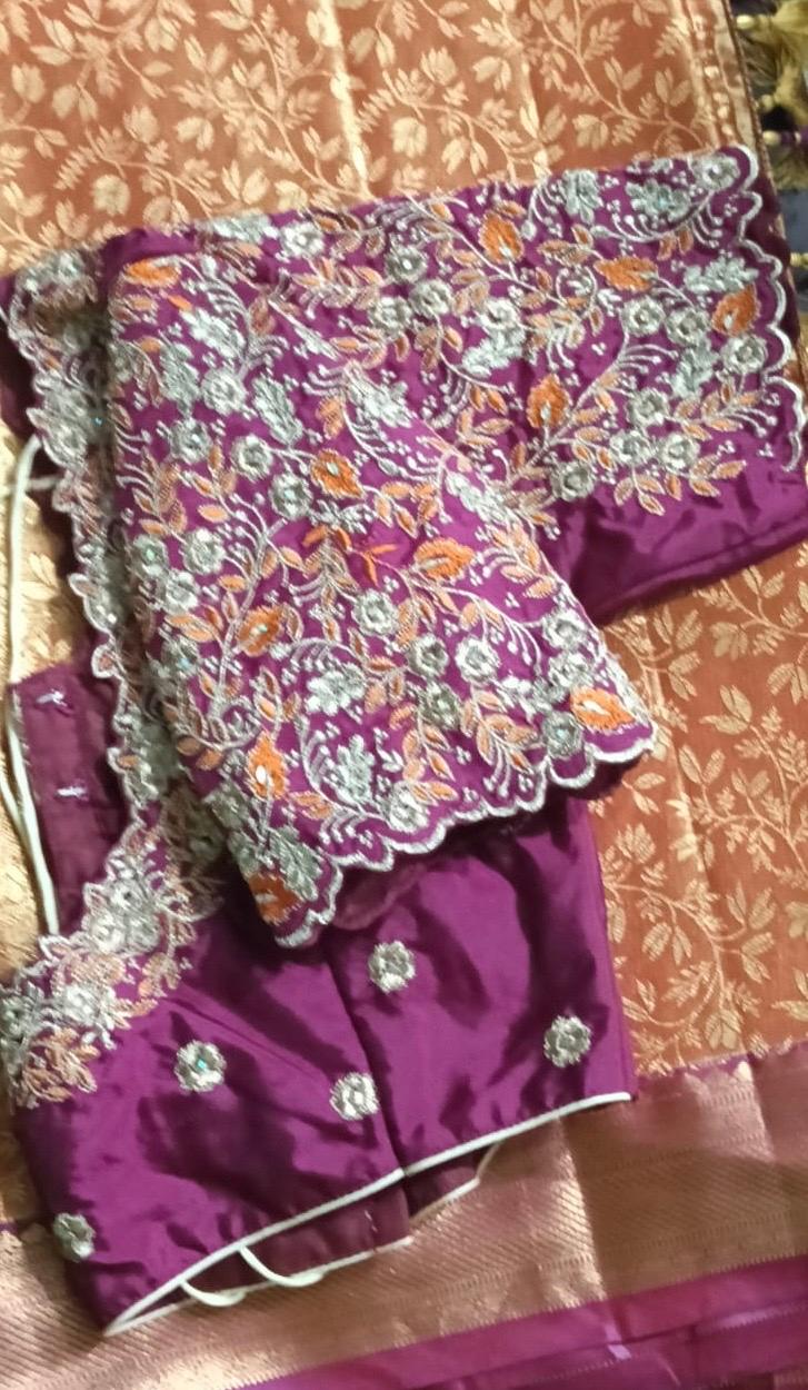 Purple bridal blouse with intricate floral maggam embroidery work
