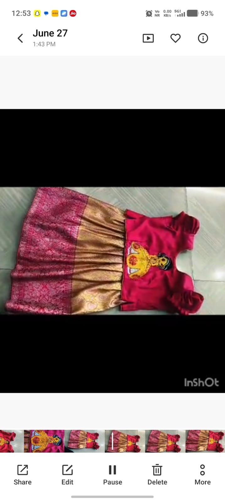 Hot pink silk blouse with gold zari border and yellow embroidered motif