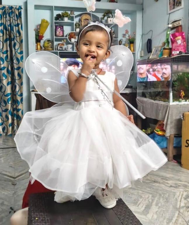 White tulle fairy wings dress with headband for kids party wear