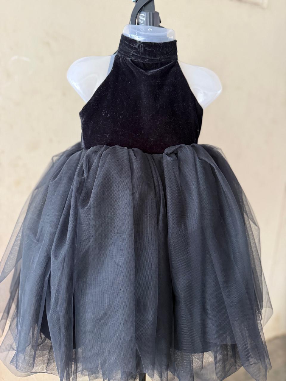 Black velvet halter top with grey tulle skirt and white fairy wings