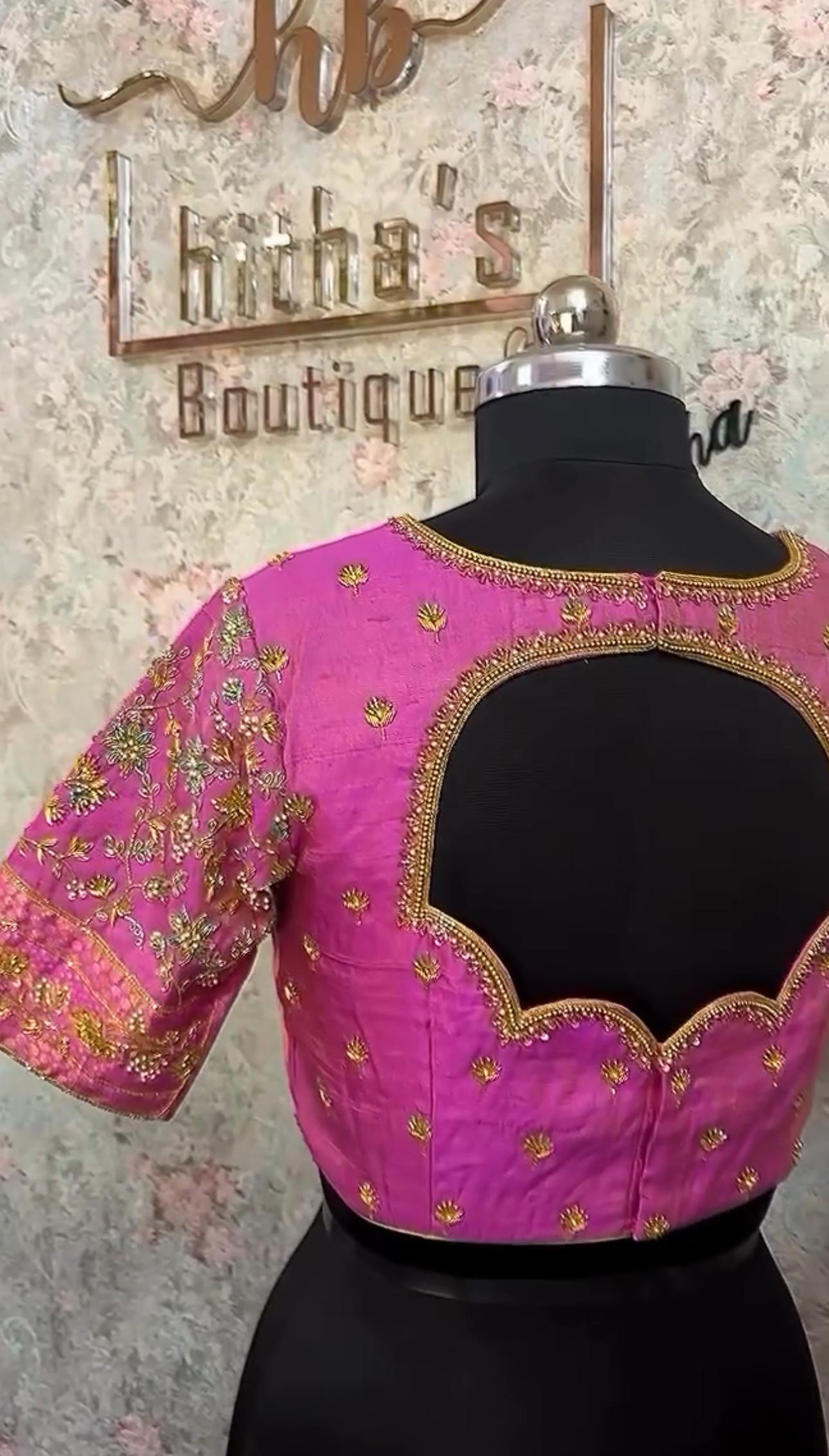 Pink bridal blouse with elegant maggam work back design