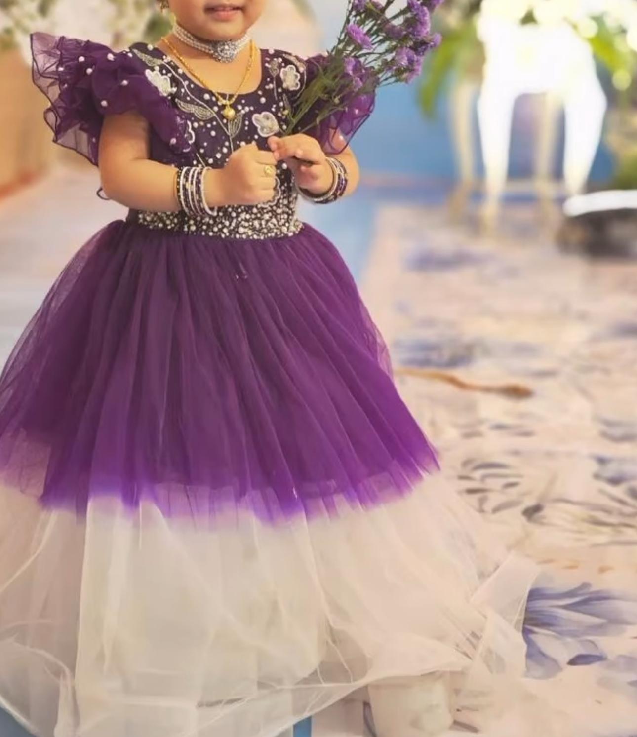 Purple and White Ball Gown