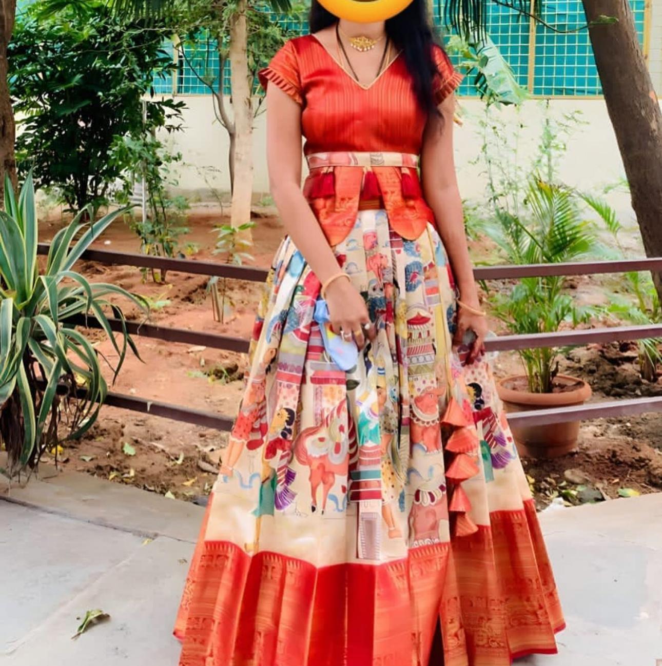 Red and Multicolor Floral Pattu Pavadai