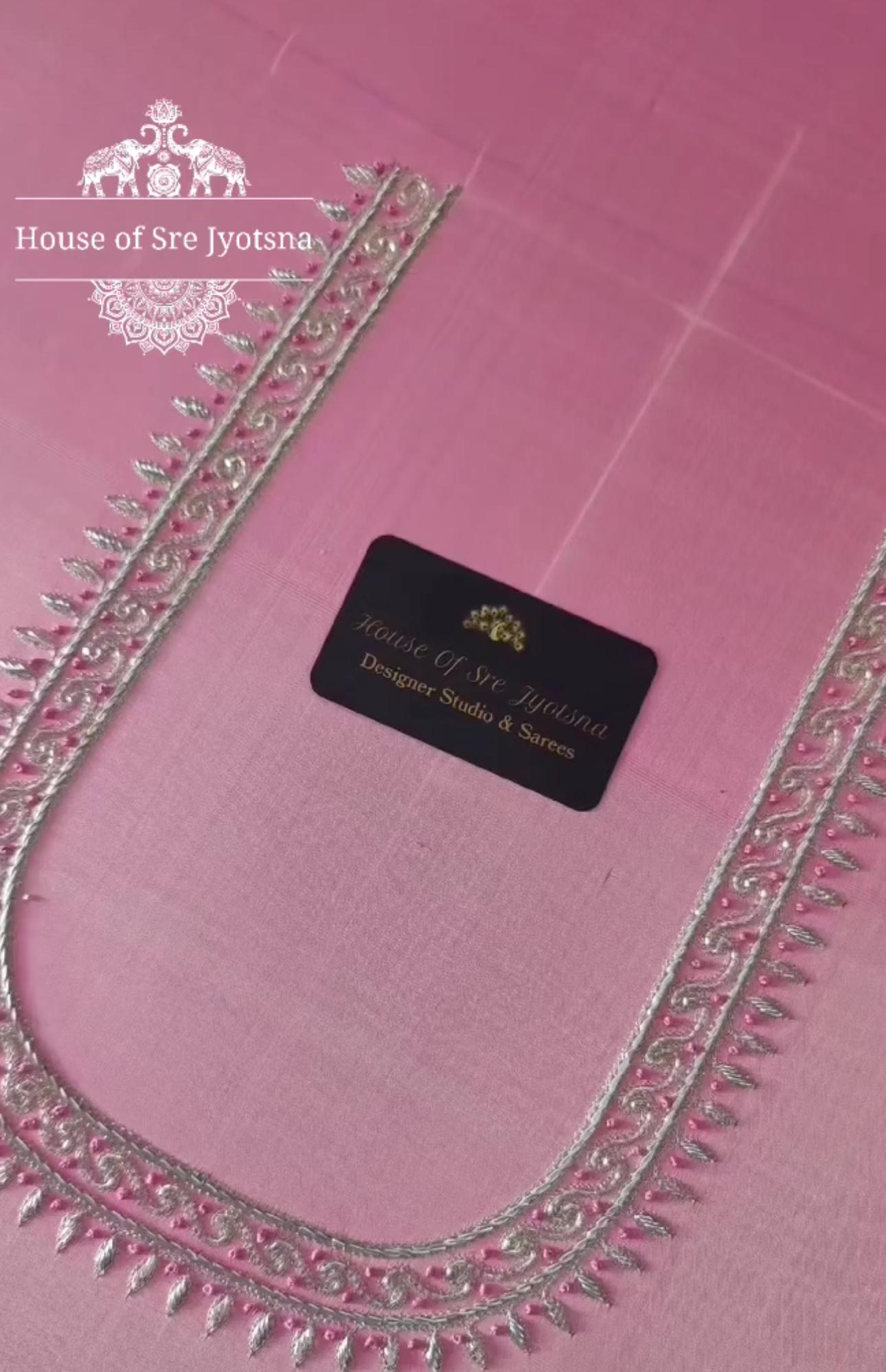 Pink blouse with elegant maggam work neck design