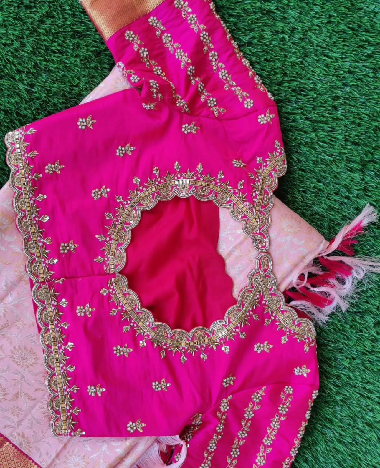 Pink blouse with maggam work back design