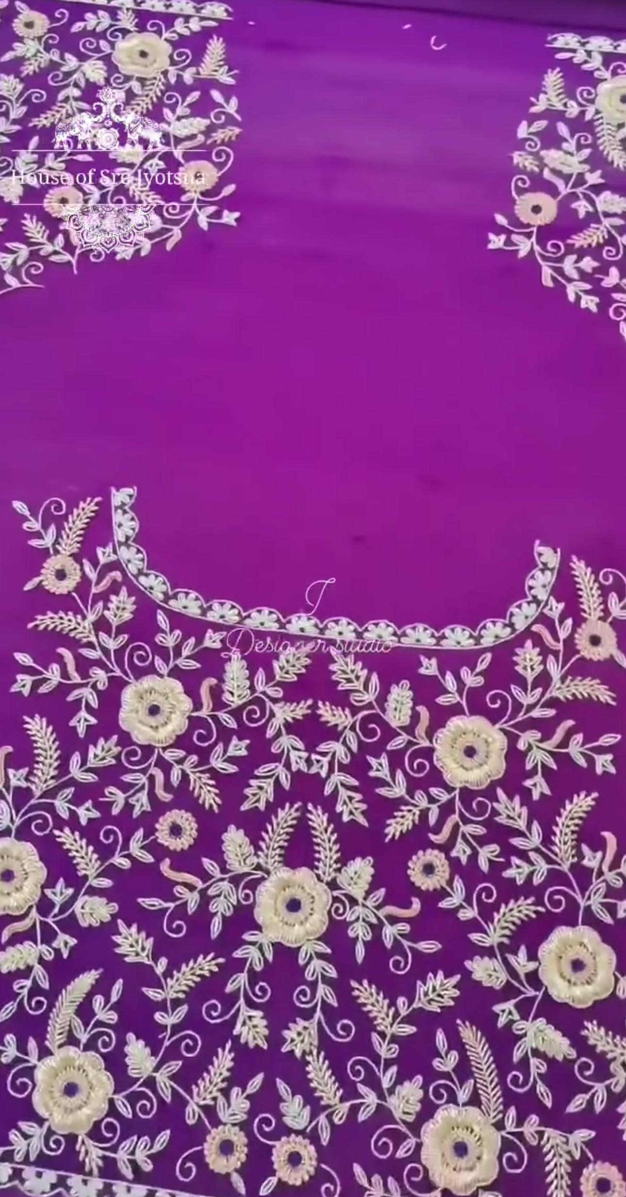 Purple blouse with intricate floral maggam work embroidery