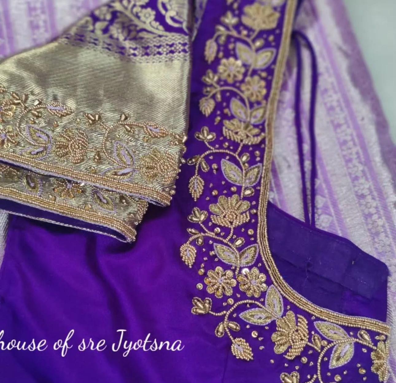 Purple saree border with traditional maggam work embroidery